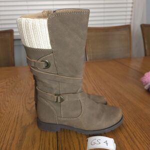 Rachel Shoes Taupe Faux-Suede Boots with Cream Knit Cuff